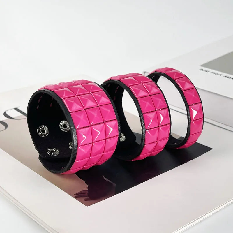 Scene Hot Pink Pyramid-Stud Adjustable Cuff Bracelet