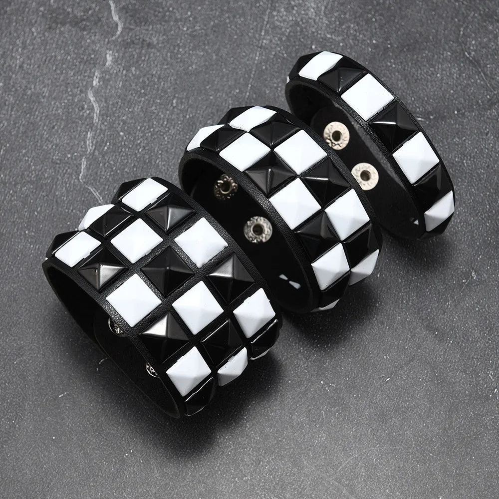 Scene 3-Piece Studded Leather Bracelet Set – Multicolor Punk Wristbands