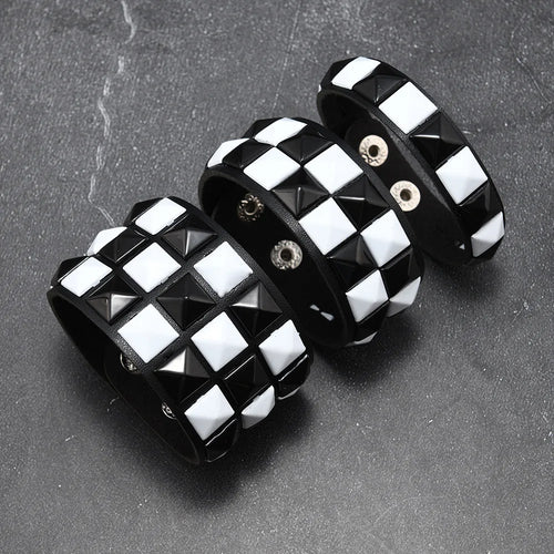 Scene 3-Piece Studded Leather Bracelet Set – Multicolor Punk Wristbands