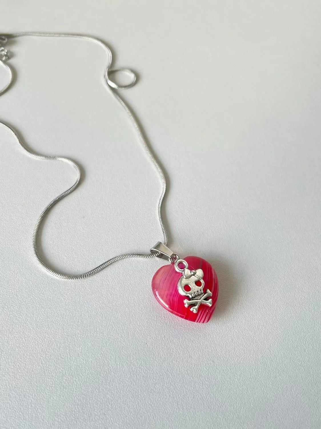 Scene Red Heart Skull Pendant Necklace