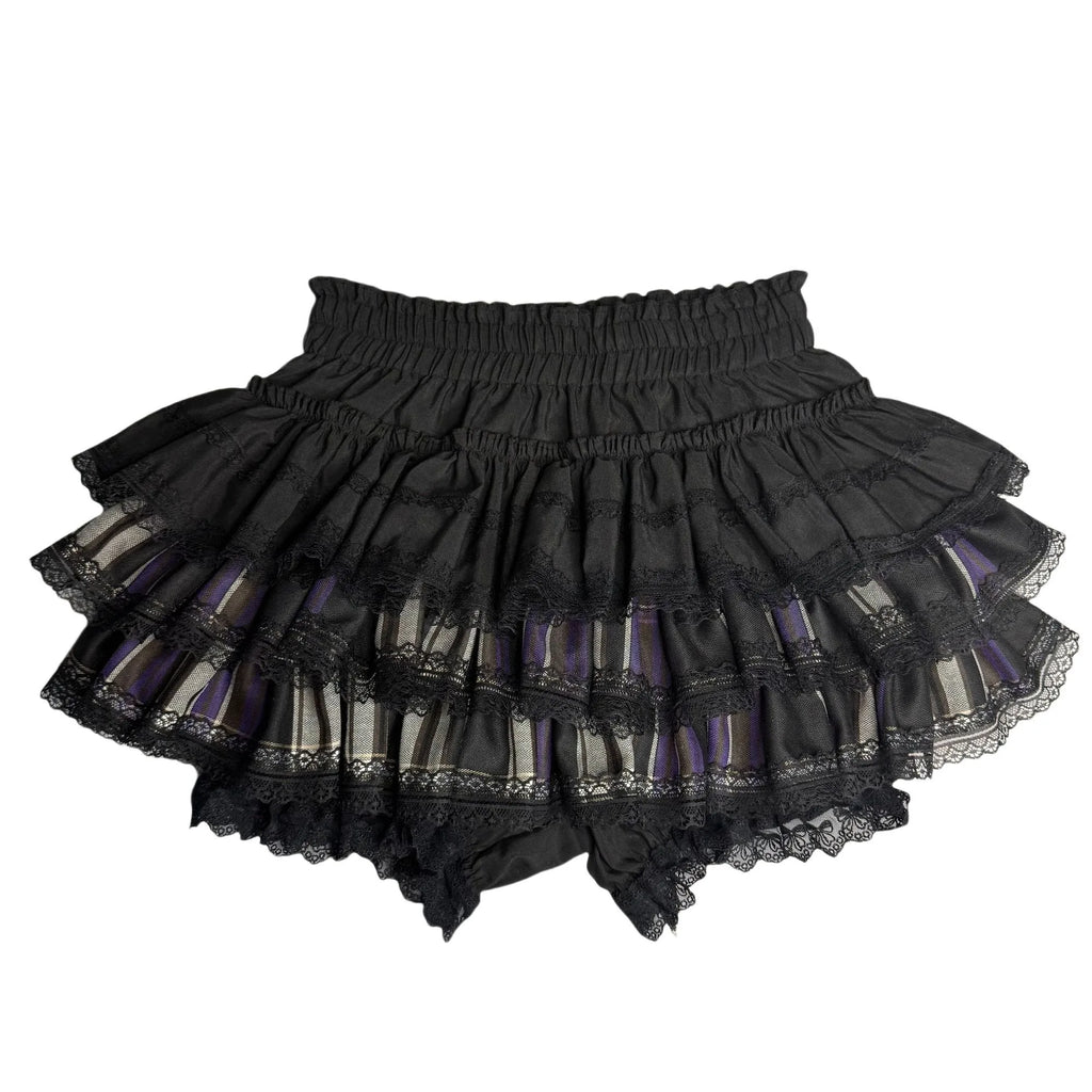 Scene Black Lace-Trimmed Plaid Ruffle Skirt