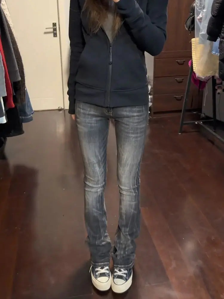 Scene Women's Low-Rise Black-Gray Flared Jeans