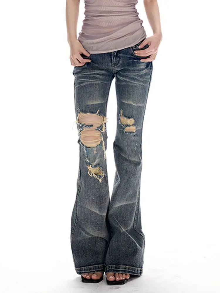 Scene Women's Y2K Distressed High-Waisted Bootcut Jeans