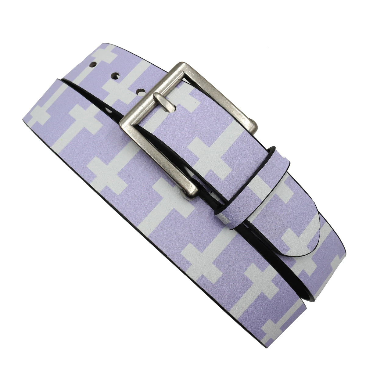 Scene Purple Geometric Cross Pattern PU Belt with Metal Buckle