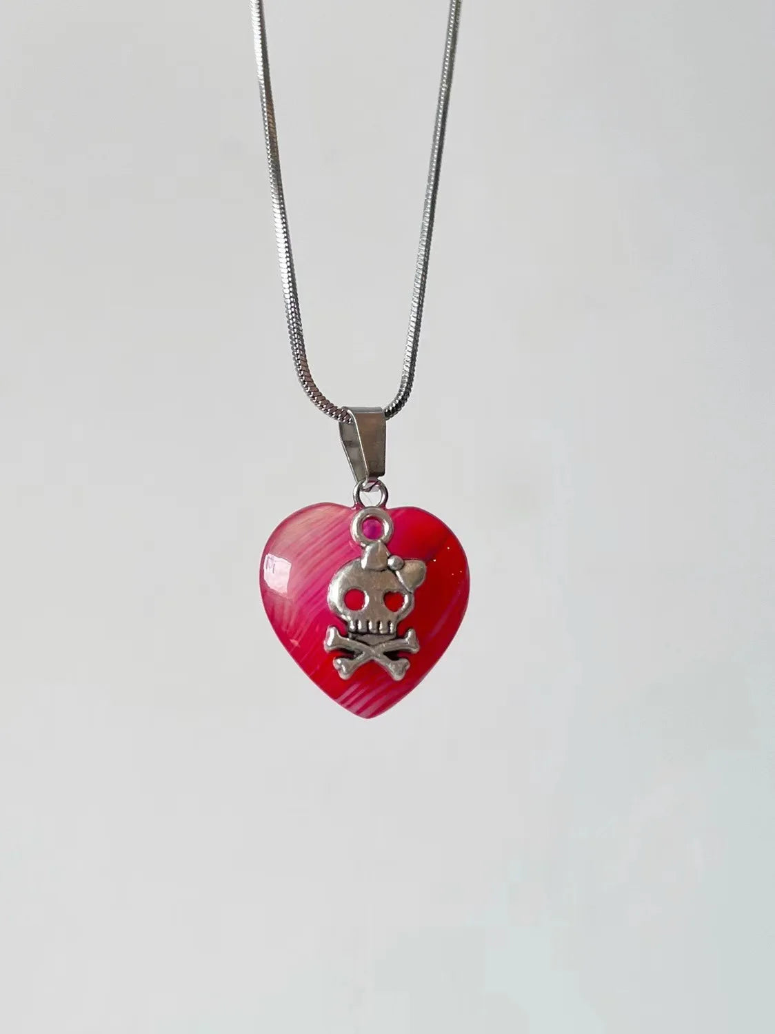 Scene Red Heart Skull Pendant Necklace