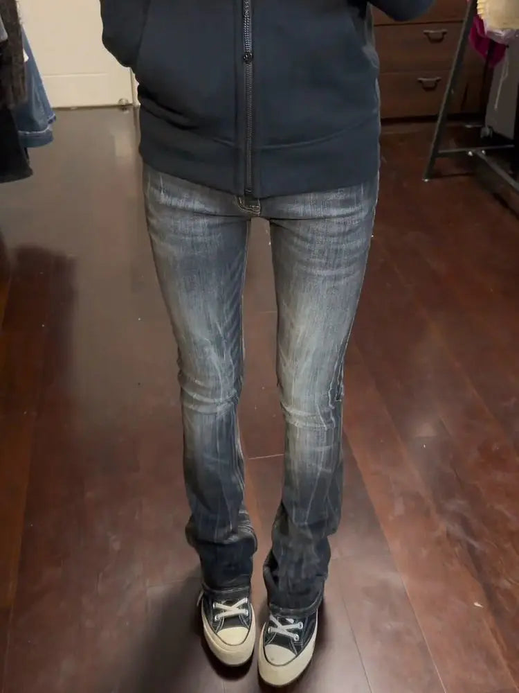 Scene Women's Low-Rise Black-Gray Flared Jeans