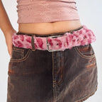 Scene Animal-Print Faux-Fur Belt with Silver Buckle