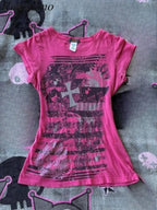 Scene Women's Pink Graphic Cross T-Shirt