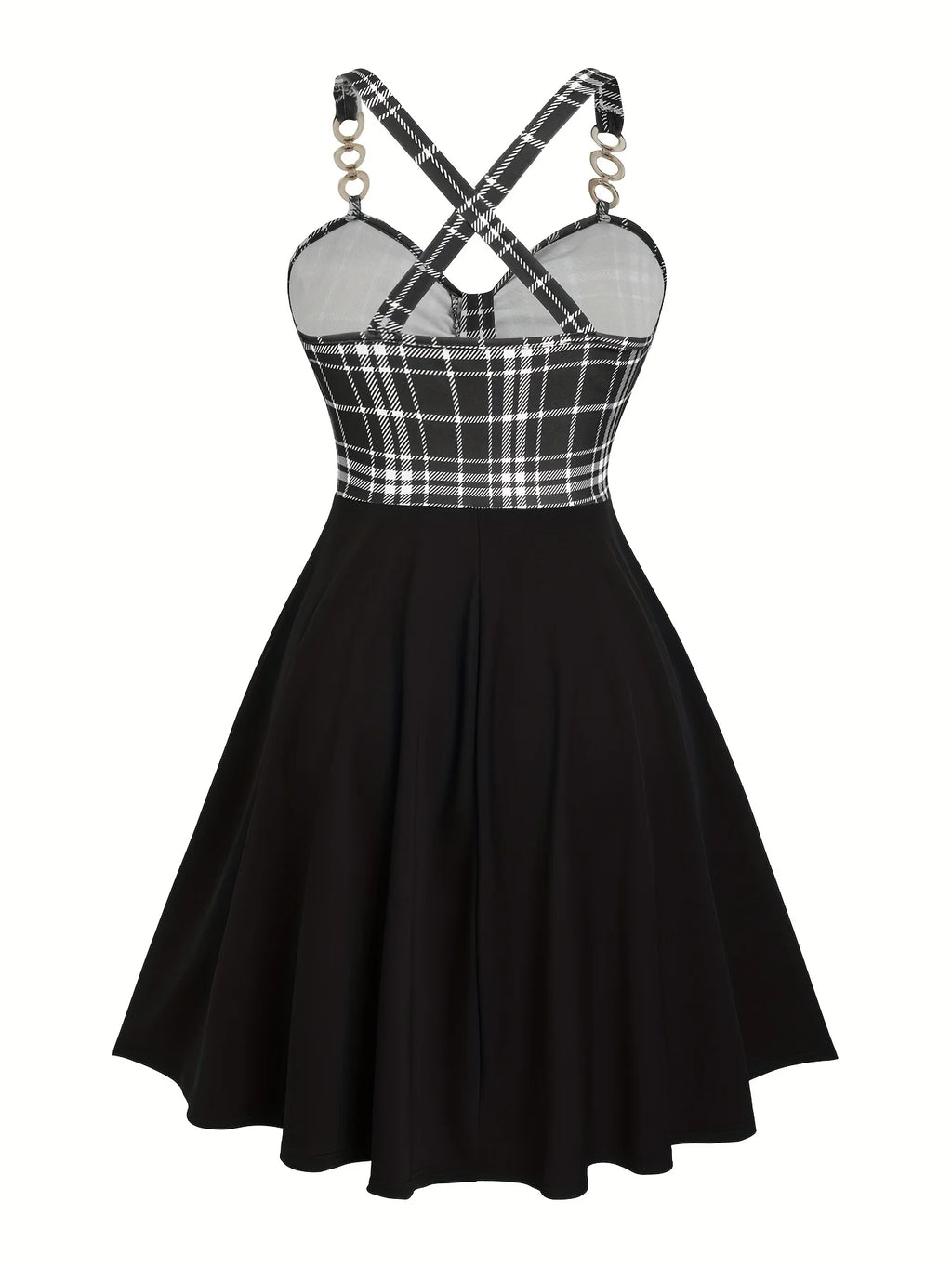 Scene Plus-Size Plaid Crisscross-Strap Mini Dress with Buckle Details