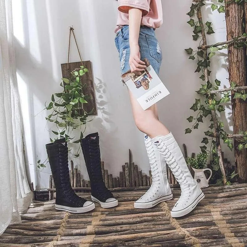 Scene Women's Knee-High Canvas Lace-Up Boots
