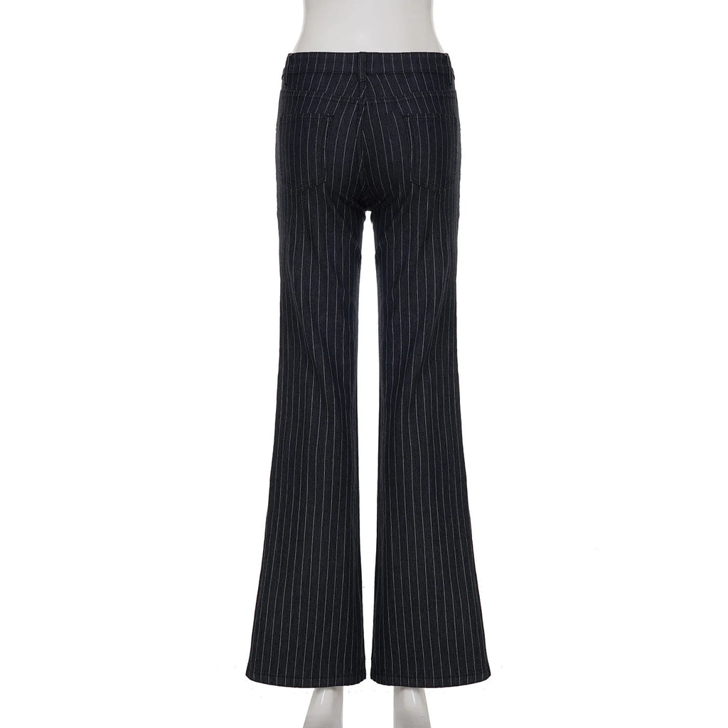 Scene Women’s Black Pinstripe Low-Rise Bootcut Jeans