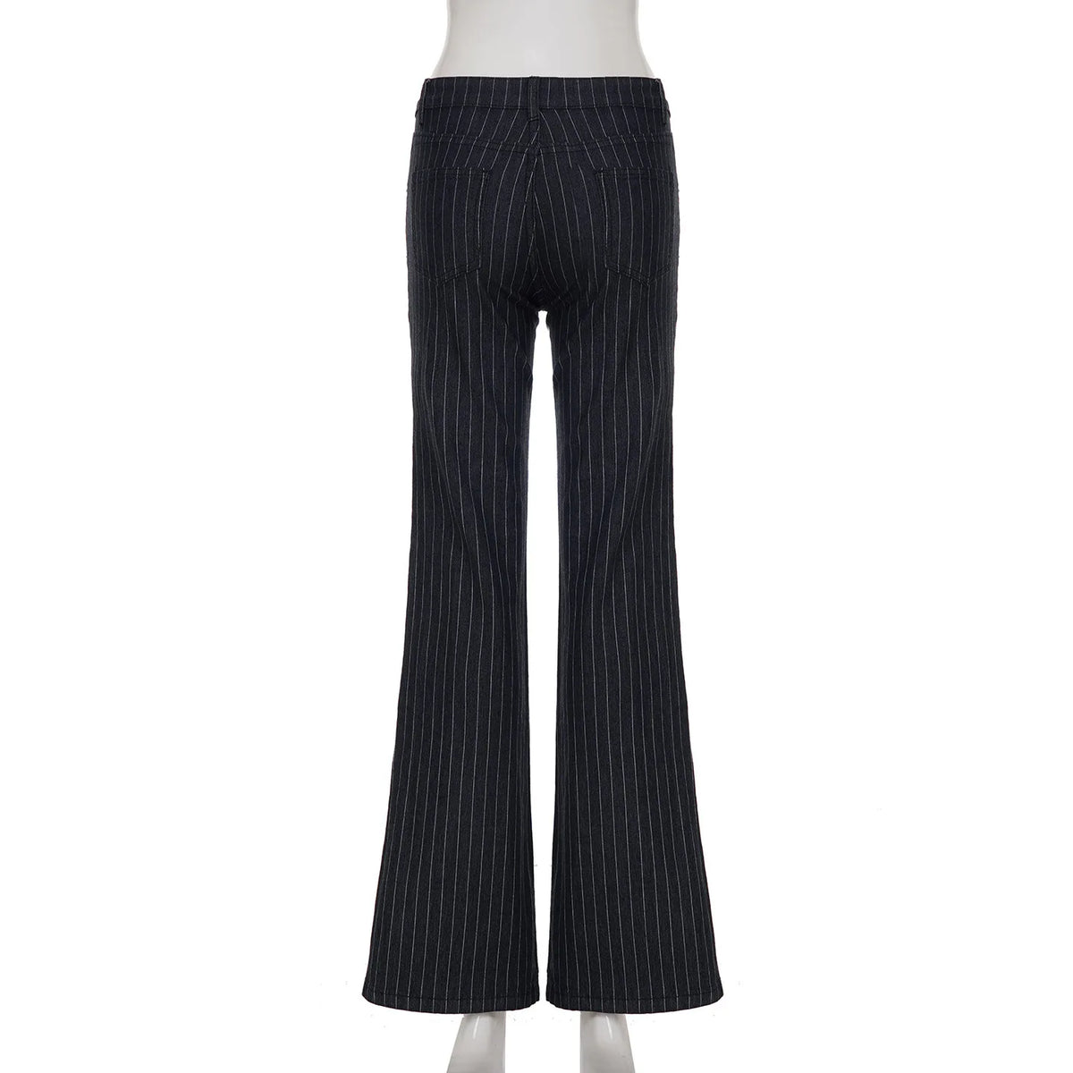 Scene Women’s Black Pinstripe Low-Rise Bootcut Jeans