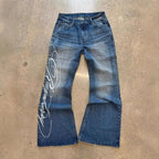 Scene Blue Letter Graphic Wide-Leg Jeans