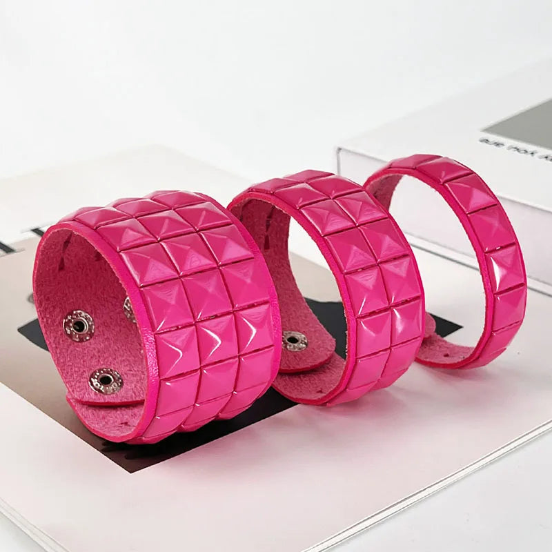 Scene Hot Pink Pyramid-Stud Adjustable Cuff Bracelet