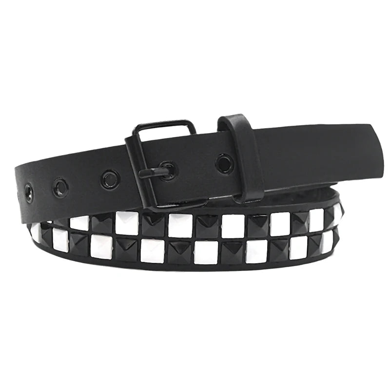 Scene Pyramid Stud PU Belt with Square Rivets – Black with Red, White or Purple Accents
