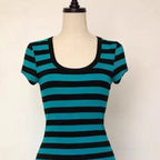 Scene Women's Striped Slim-Fit Short-Sleeve T-Shirt with Square Neckline