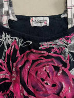 Scene Women's Black Floral Rose Print Cutout-Shoulder Top