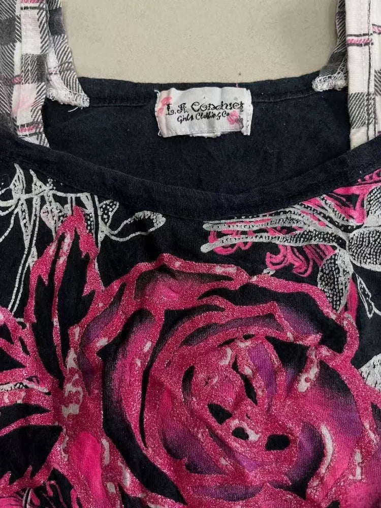 Scene Women's Black Floral Rose Print Cutout-Shoulder Top