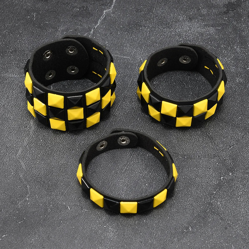 Scene 3-Piece Studded Leather Bracelet Set – Multicolor Punk Wristbands