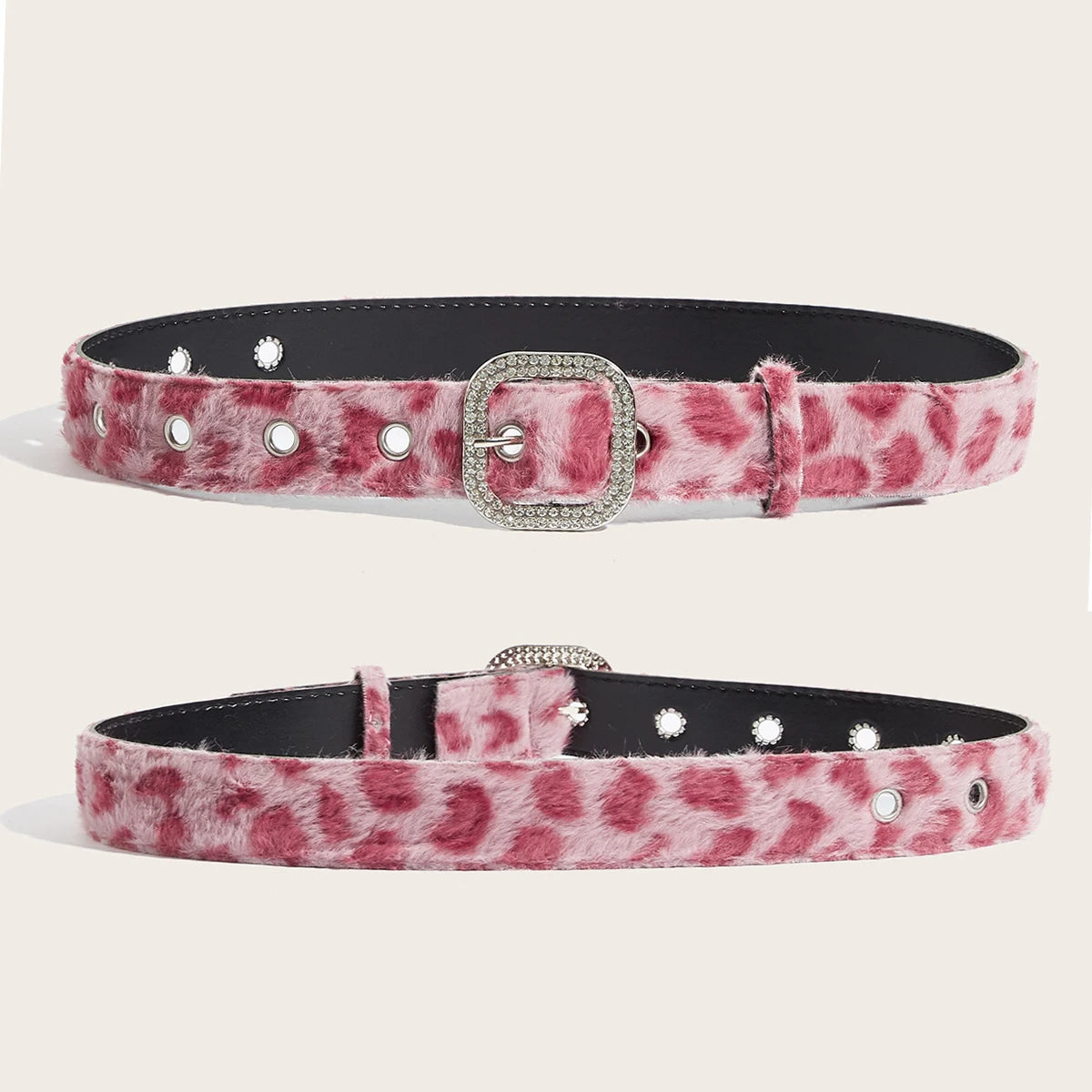 Scene Animal-Print Faux-Fur Belt with Silver Buckle