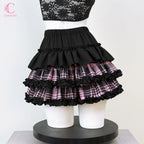 Scene Black and Pink Plaid Ruffle Layered Mini Skirt