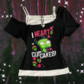 Scene Women's Black Graphic Short-Sleeve T-Shirt with Contrast Layered Detail