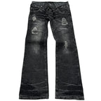 Scene Black Distressed Lace-Up Micro-Flare Jeans