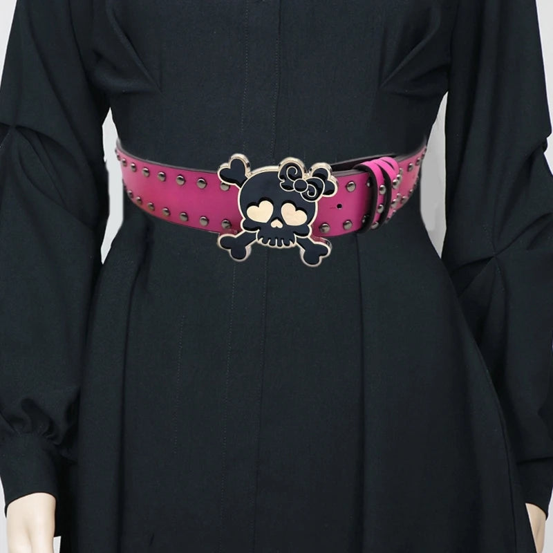 Scene Skull Studded PU Belt with Rivets