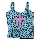 Scene Blue Leopard Print Camisole with Pink Cross