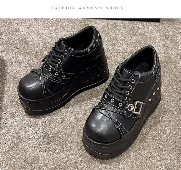 Scene Black Platform Mary Jane Shoes with Buckle and Stud Details