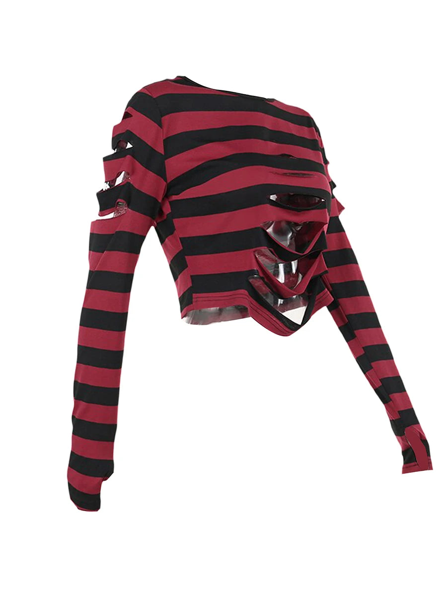 Scene Women's Striped Cutout Long-Sleeve Crop Top