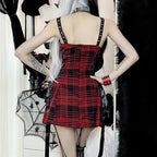 Women's Scene Red and Black Plaid Lace-Up Mini Dress
