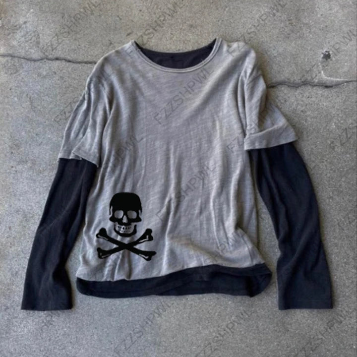 Scene Women's Striped Long-Sleeve Skull Graphic Top