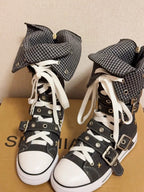 Scene Punk Canvas Ankle Boots with Buckle Straps and Star Details