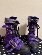 Scene Punk Canvas Ankle Boots with Buckle Straps and Star Details