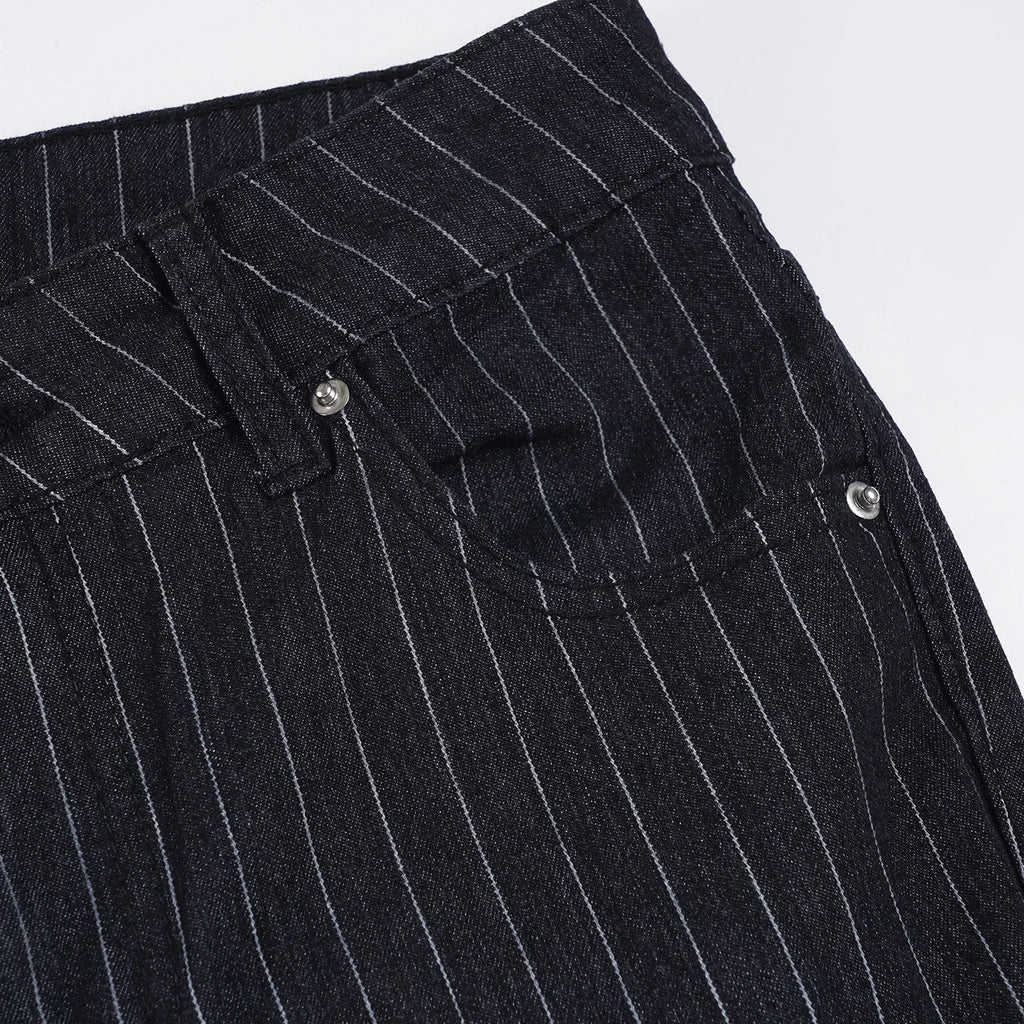 Scene Women’s Black Pinstripe Low-Rise Bootcut Jeans