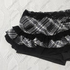 Scene Women's Black and White Plaid Lace-Trim Mini Skirt
