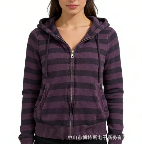 Scene Women’s Purple Striped Zip-Up Hoodie