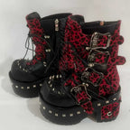 Scene Leopard Print Platform Boots with Buckles and Rivets