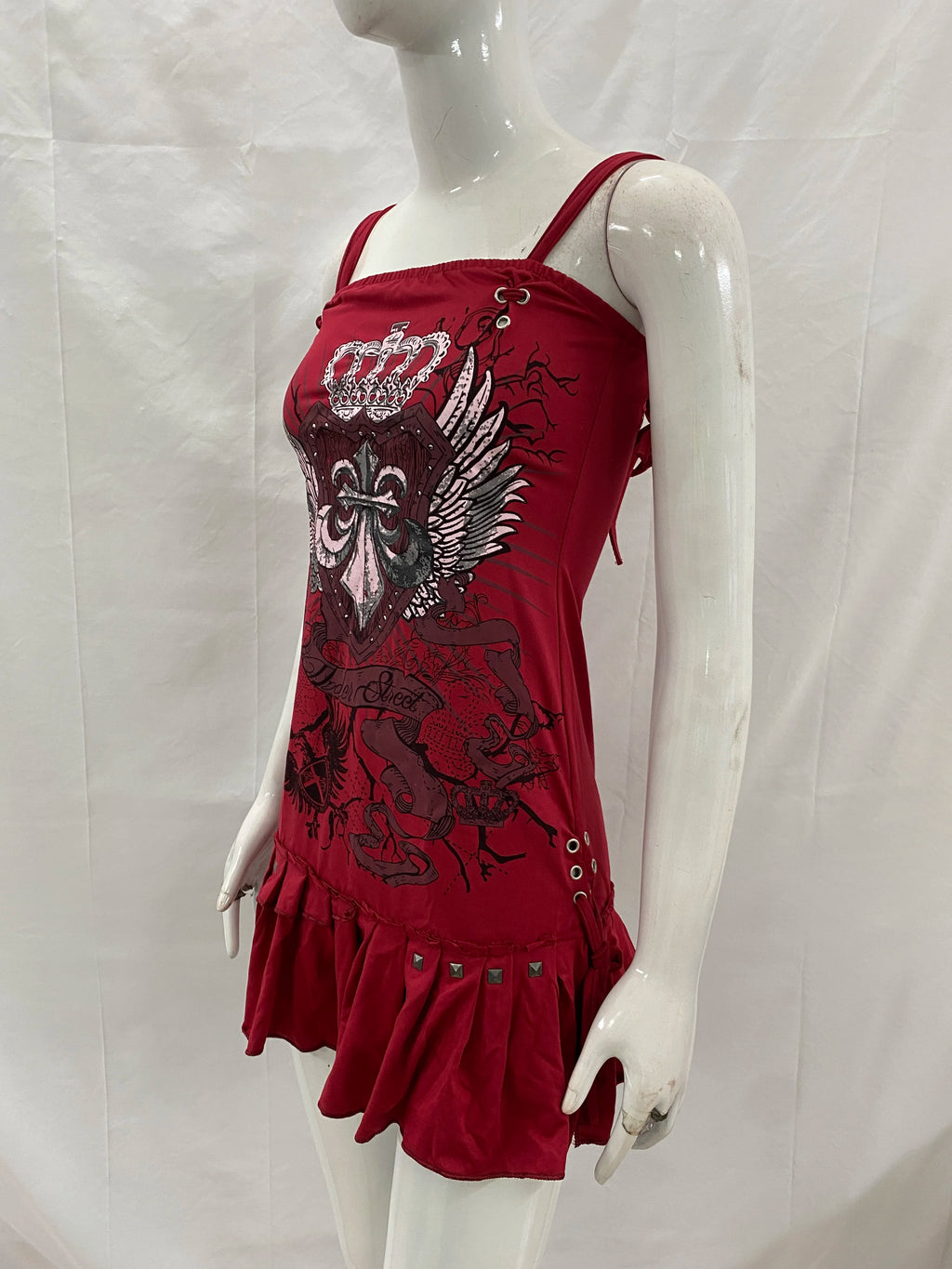 Scene Women's Red Lace-Up Graphic Mini Dress