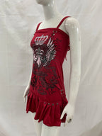 Scene Women's Red Lace-Up Graphic Mini Dress