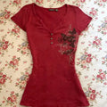 Scene Women's Red Butterfly Print Short-Sleeve T-Shirt