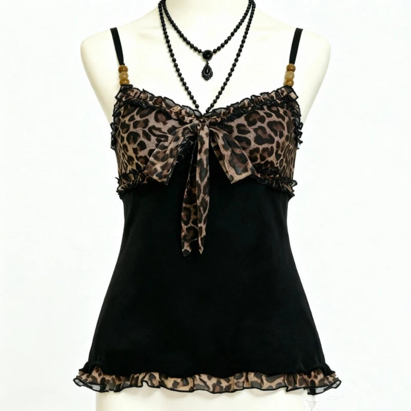 Scene Women's Leopard-Print Lace-Trim Camisole Top