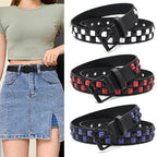 Scene Pyramid Stud PU Belt with Square Rivets – Black with Red, White or Purple Accents