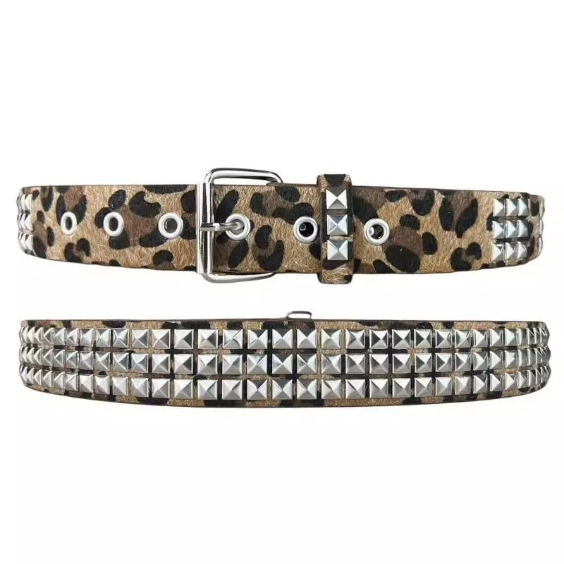 Scene Pink Leopard-Print Pyramid Stud PU Belt