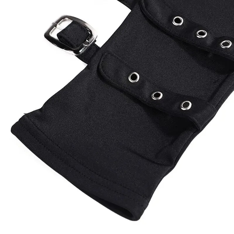 Scene Black Fingerless Gloves with Triple Buckle Straps