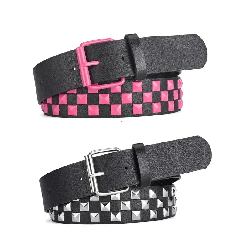 Scene Women's 3.8 cm Studded PU Belt with Metal Buckle