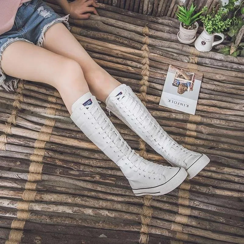 Scene Women's Knee-High Canvas Lace-Up Boots