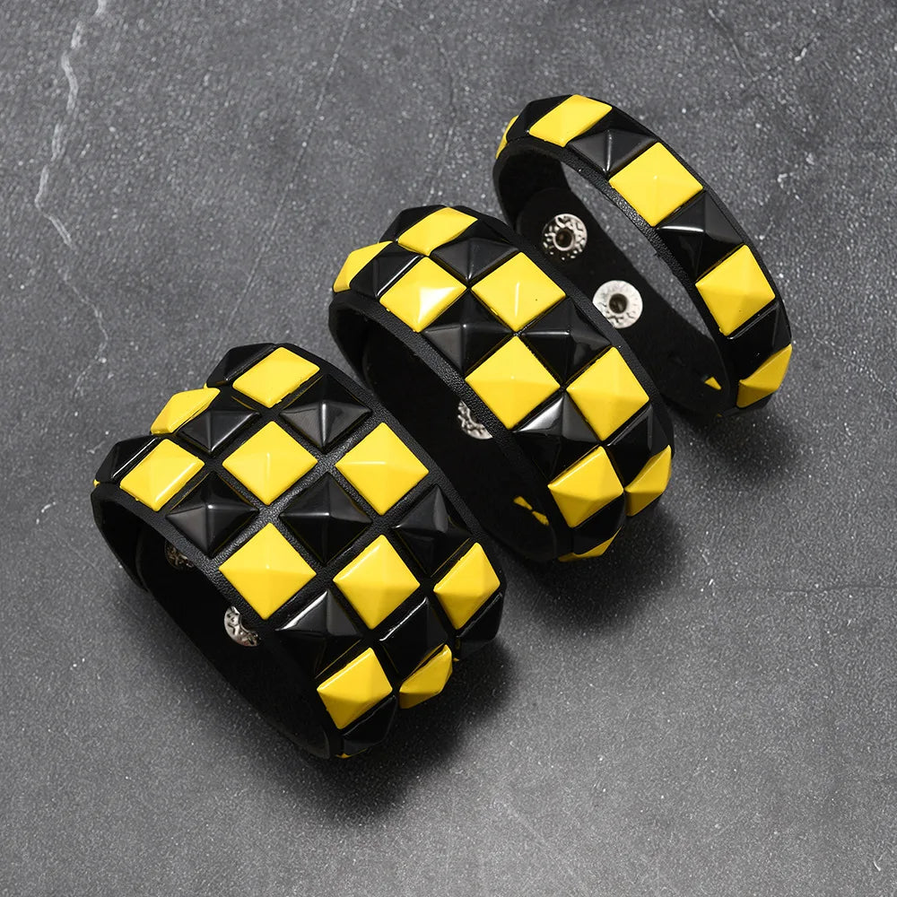 Scene 3-Piece Studded Leather Bracelet Set – Multicolor Punk Wristbands