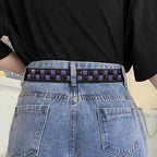 Scene Pyramid Stud PU Belt with Square Rivets – Black with Red, White or Purple Accents